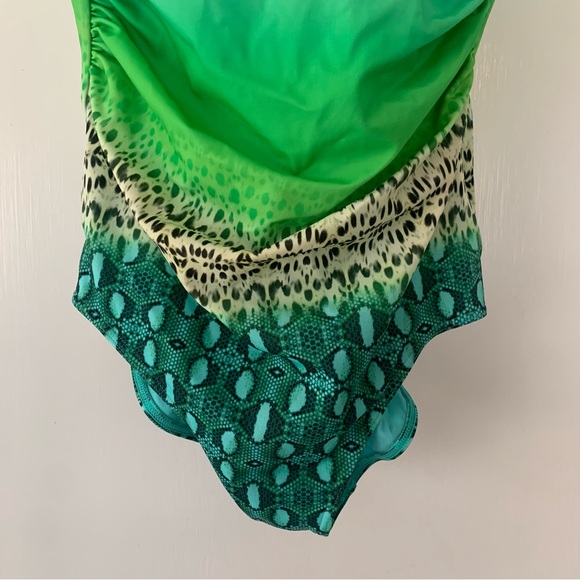 South Beach Swimsuits Womens 14 B Cup Lime Green Blue Animal Print Opera Swim - Picture 9 of 12